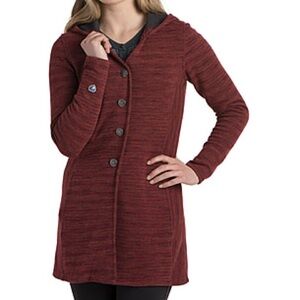 Kuhl Isla Long Hooded Sweater Jacket Cardigan Wool Red Small